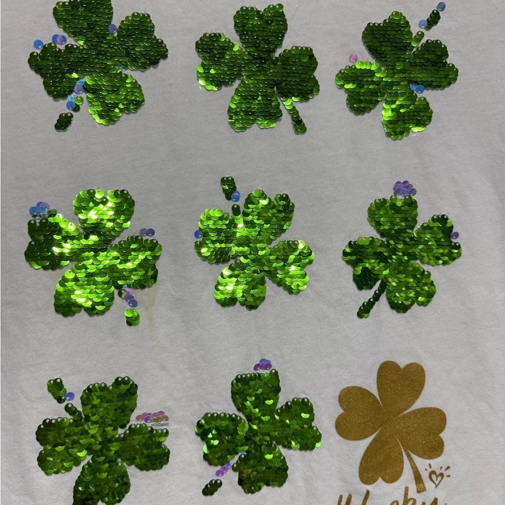 Justice Lucky ☘️ 4 leaf clover flip sequin shirt 18/20 plus st. Patrick’s day